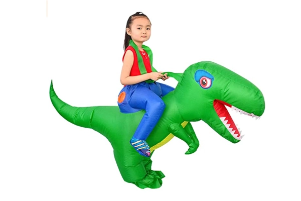 Disfraz de dinosaurio hinchable de venta en Amazon. 