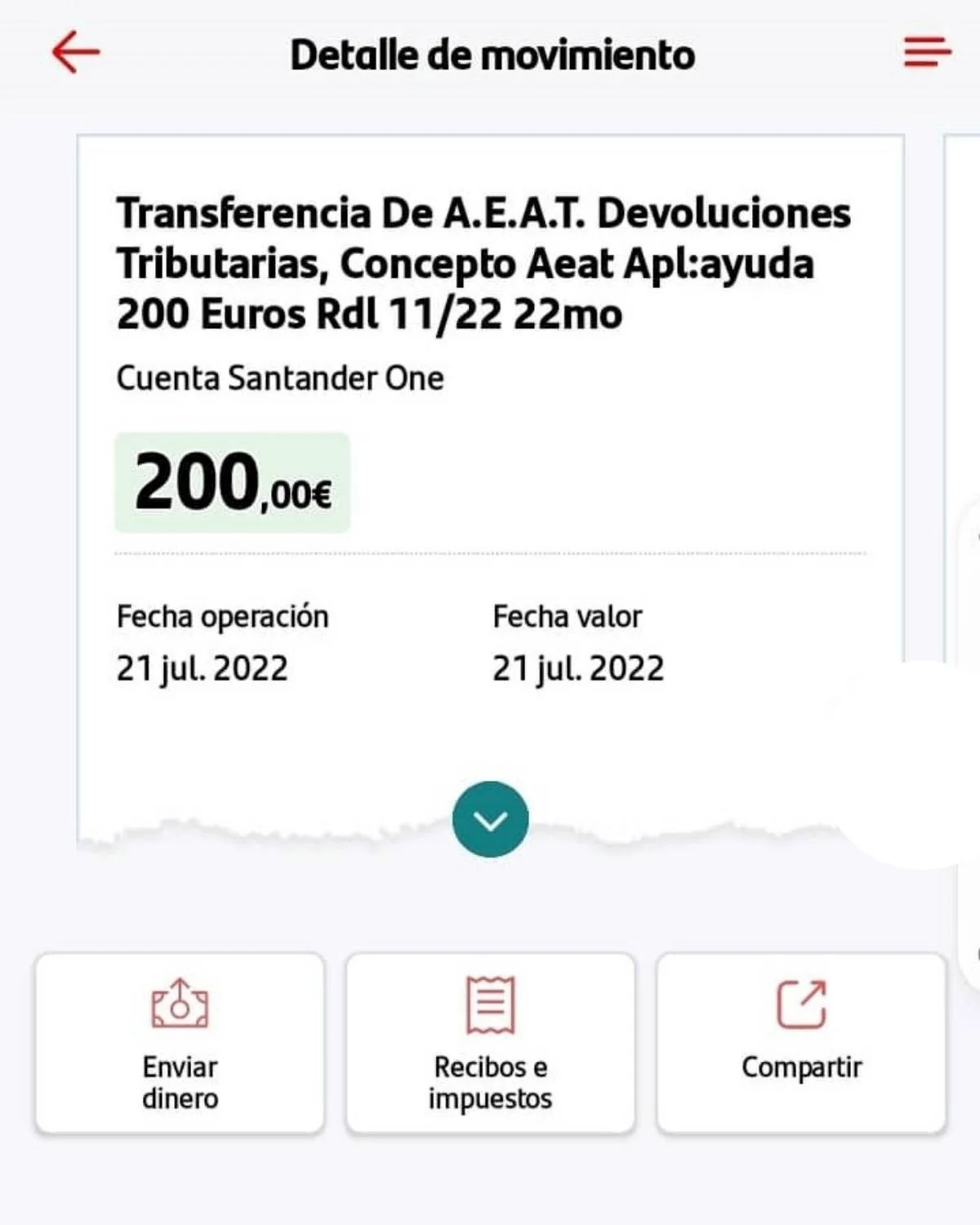Ingreso Cheque 200 euros del Gobierno