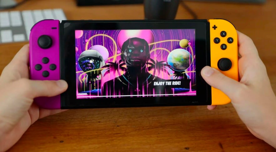 Nintendo Switch morado naranja