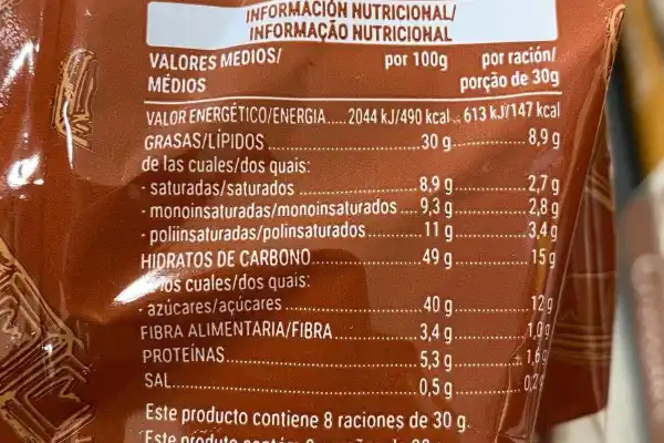 información nutricional brownies Mercadona