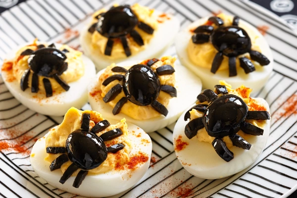 Receta de huevos rellenos con arañas para Halloween
