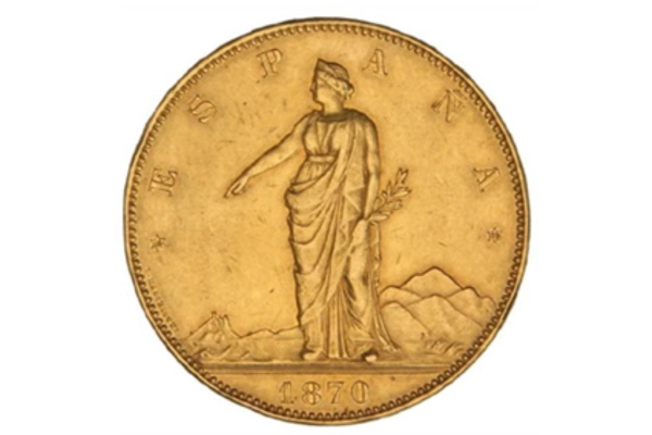 Moneda de 100 peseta de oro valorada en 150.000 euros